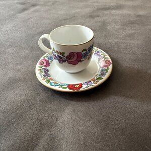 KALOCSA Vintage Hand-Painted Floral Coffee Cup & Saucer Set